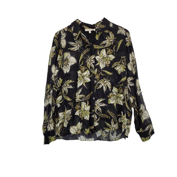 Dorothee Schumacher Black Floral Blouse Size Large (4) Viscose Fringed Back - Picture 1 of 13